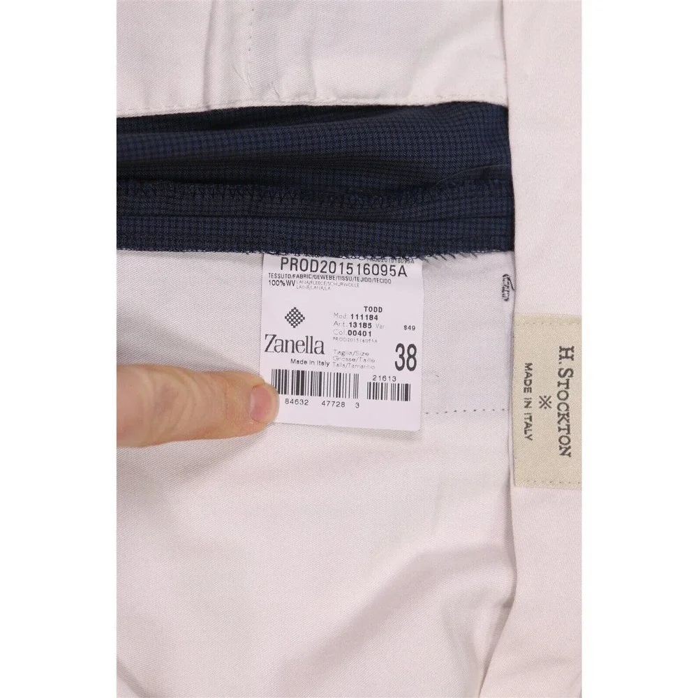 Zanella Todd Blue Checkered Flat Front Wool Dress Pants Trousers 40x27 - Picture 7 of 7
